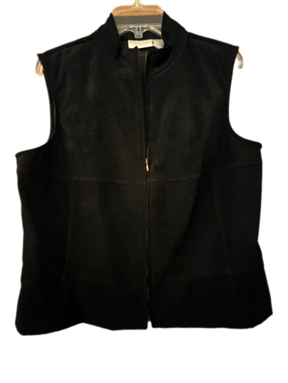 Worthington Stretch Faux Suede Black Zip Vest Fall Layer Versatile Plus Size 14